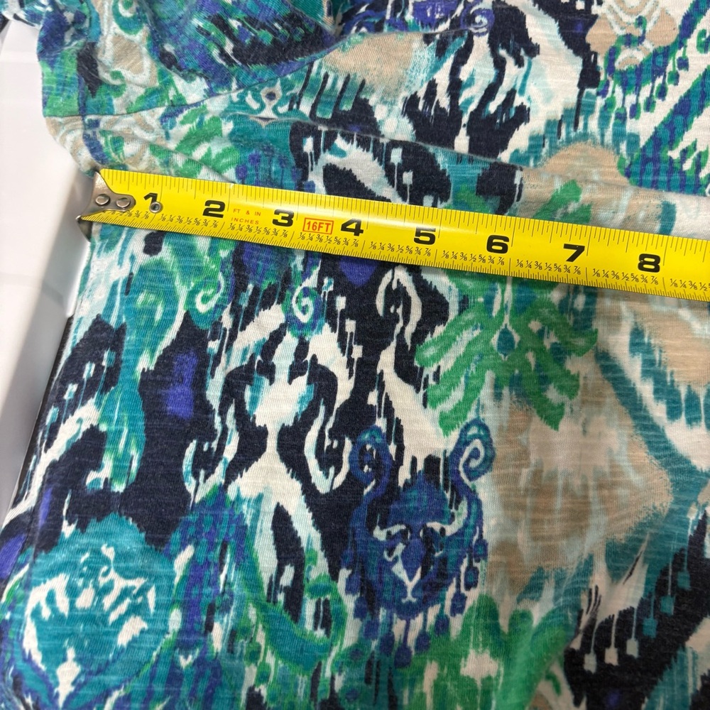 Chico’s Rayon Spandex Mediteranea Hi-Low Top in Iced Turq Multicolor - Picture 6 of 9